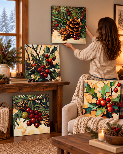 Winter Woodland Botanicals — 16×16 Canvas Set of Four