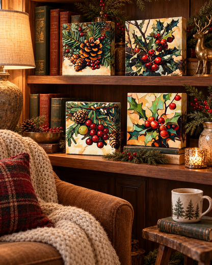 Winter Woodland Botanicals — 6×6 Canvas Set of Four