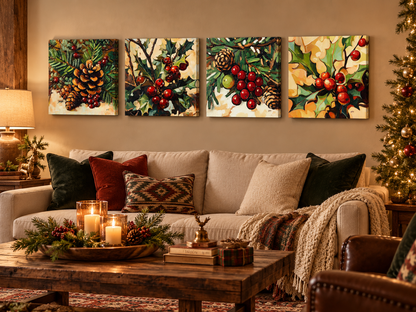 Winter Woodland Botanicals — 16×16 Canvas Set of Four