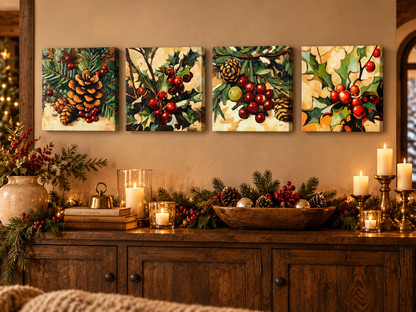 Winter Woodland Botanicals — 16×16 Canvas Set of Four