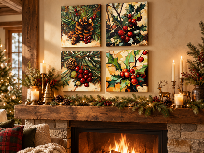Winter Woodland Botanicals — 16×16 Canvas Set of Four