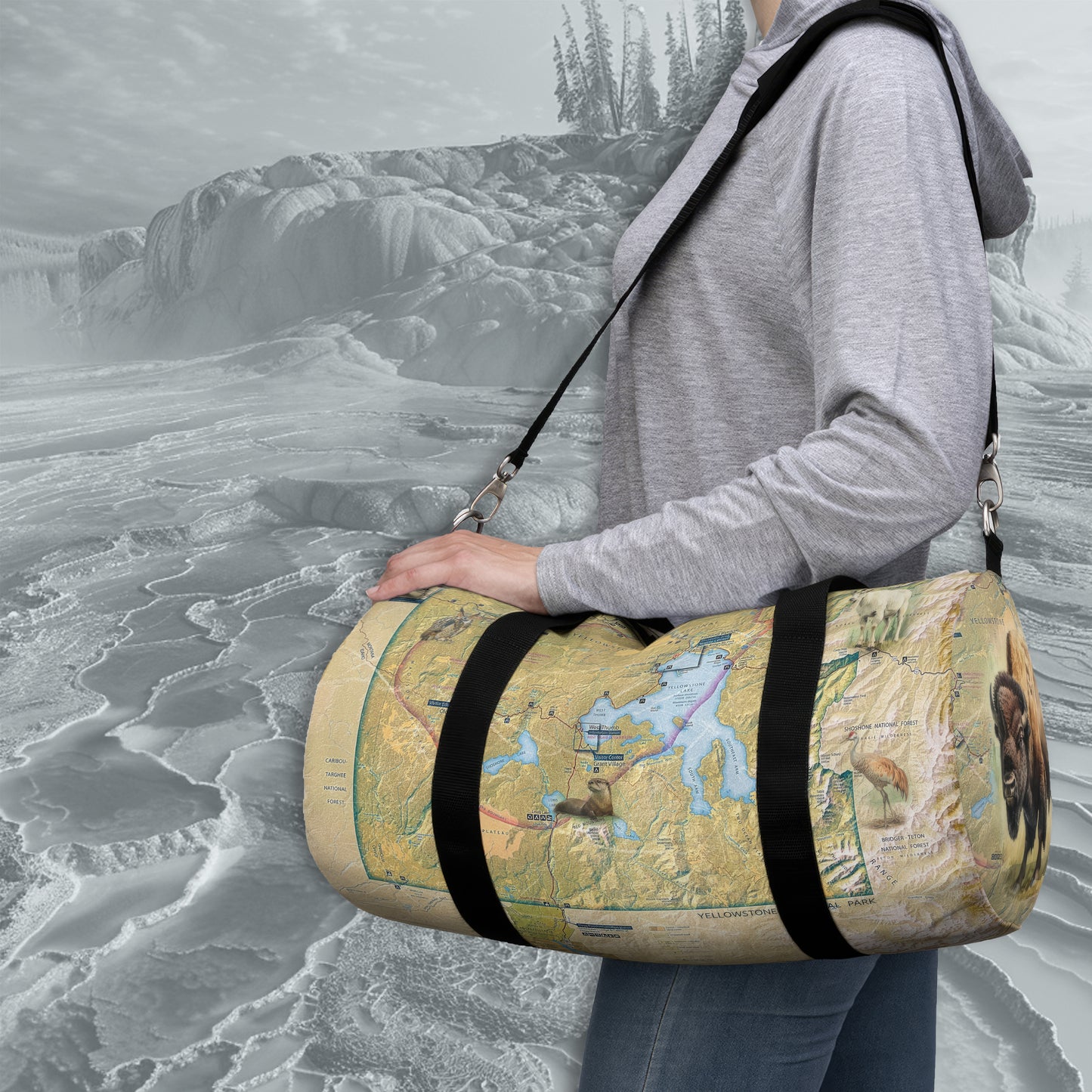 Yellowstone National Park Duffle Bag  - Vintage Map with Wildlife