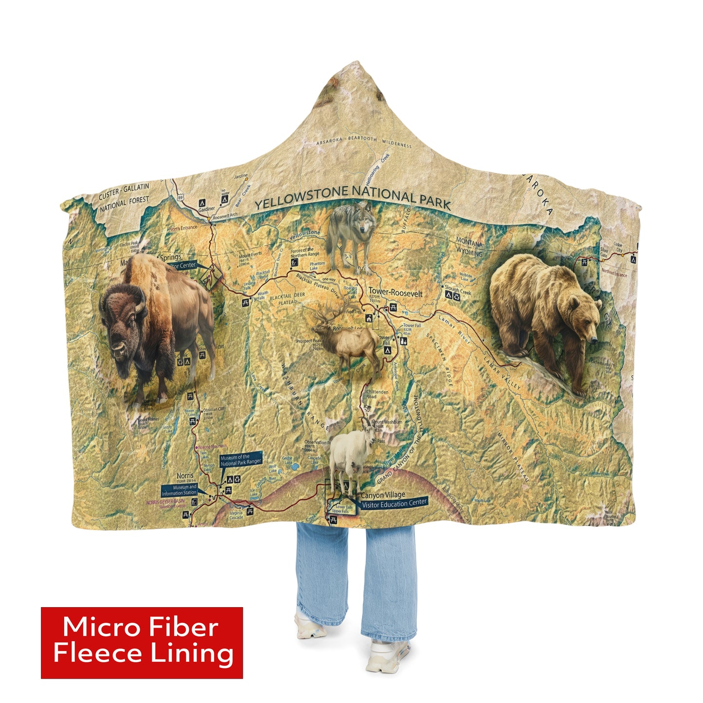 YELLOWSTONE NATIONAL PARK - Hooded Fleece Blanket