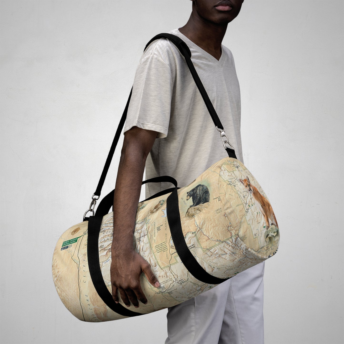 ZION NATIONAL PARK Duffle Bag - Vintage Map with Wildlife