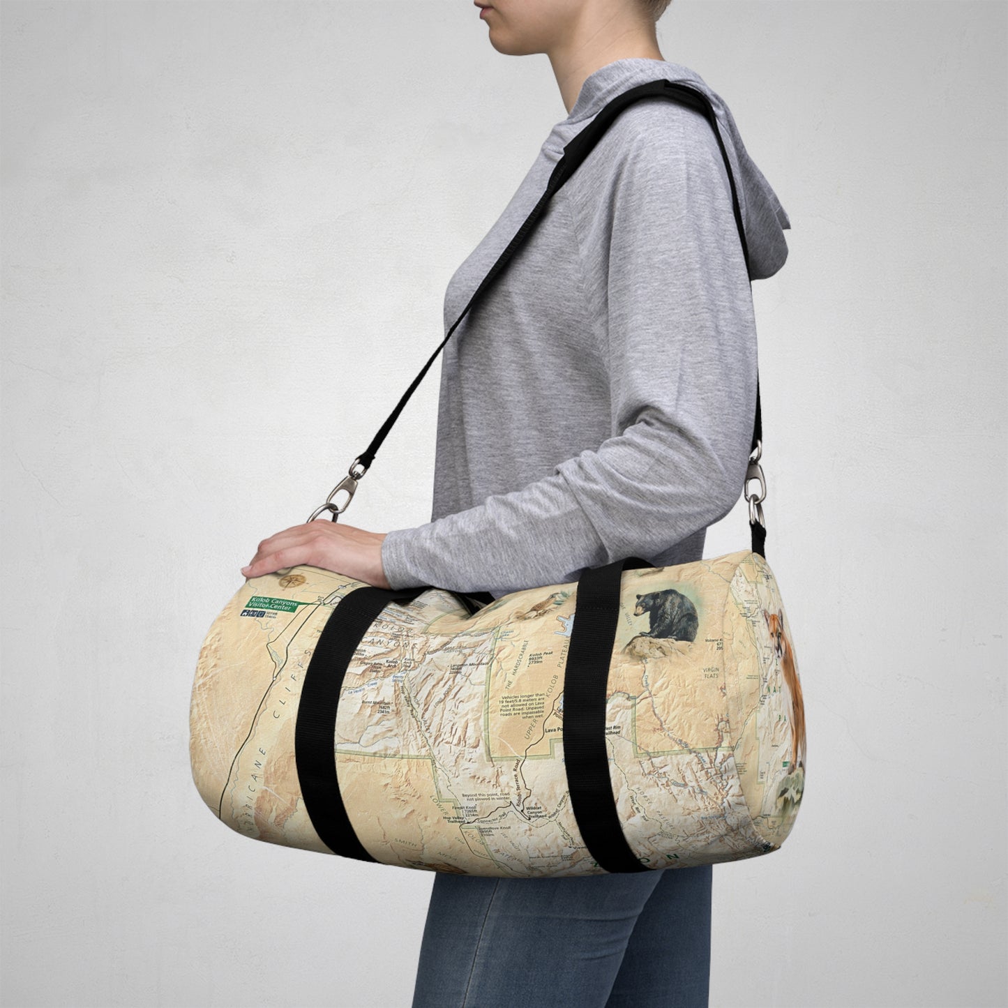 ZION NATIONAL PARK Duffle Bag - Vintage Map with Wildlife