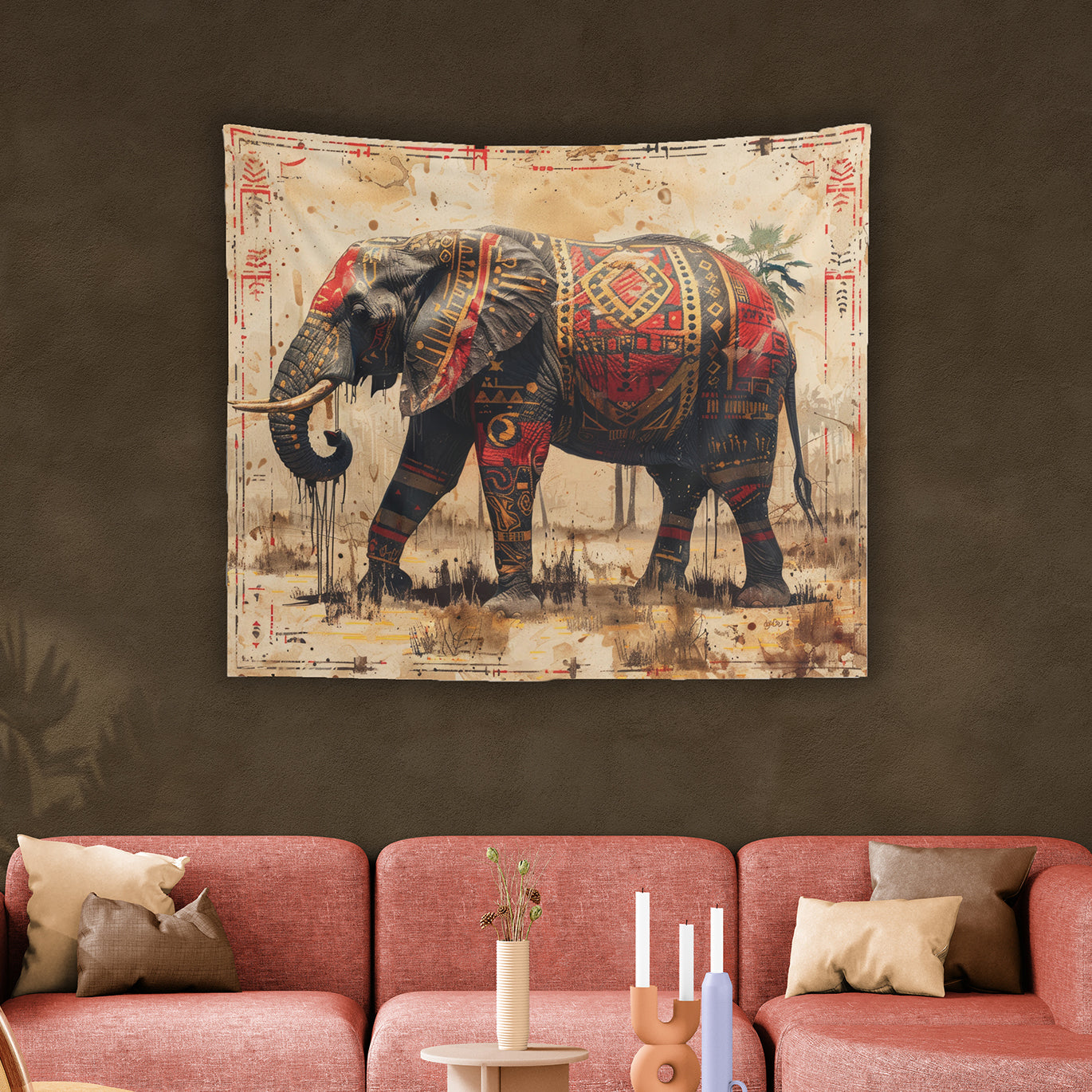 ELEPHANT - AFRICAN TRIBAL - Wall Tapestry