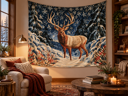 ELK WITH SNOWFLAKES - Wall Tapestry