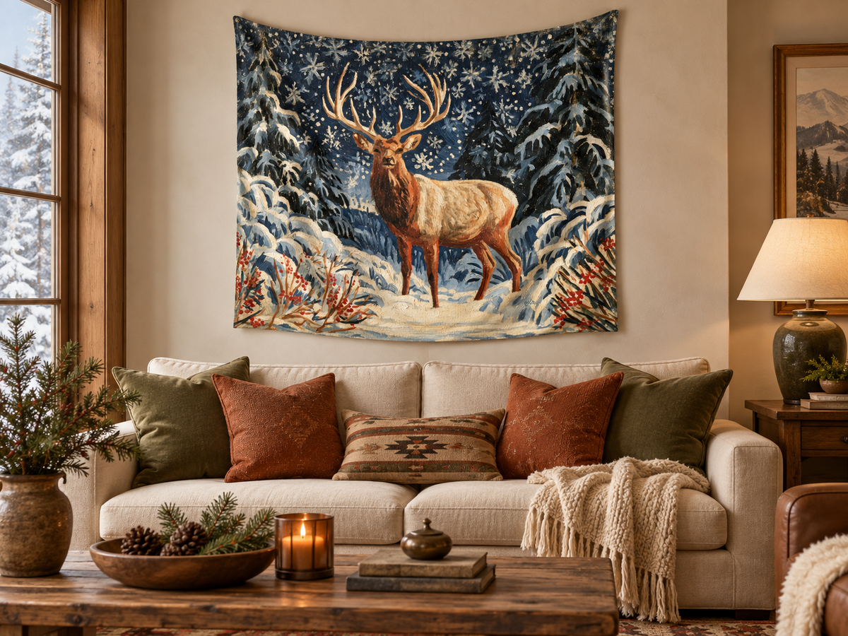 ELK WITH SNOWFLAKES - Wall Tapestry