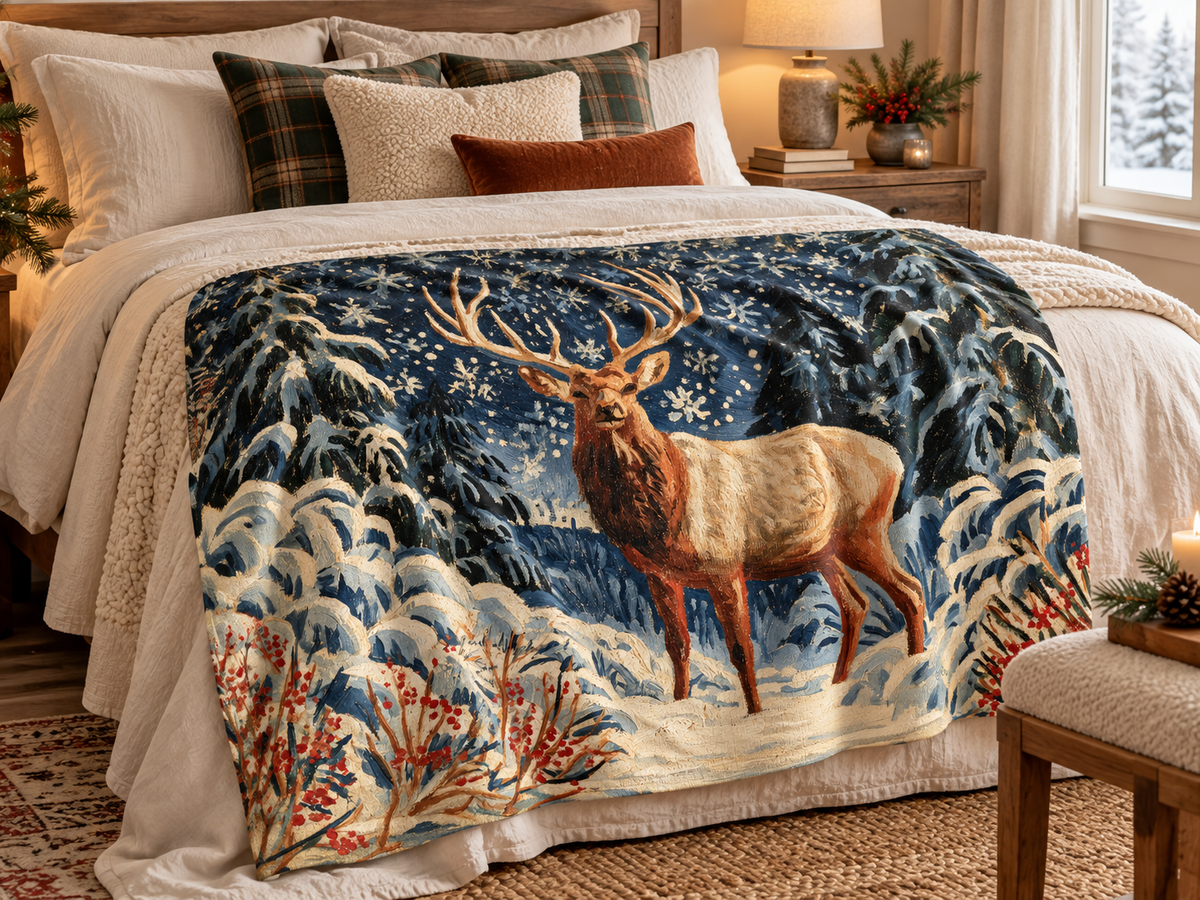 ELK WITH SNOWFLAKES - Wall Tapestry