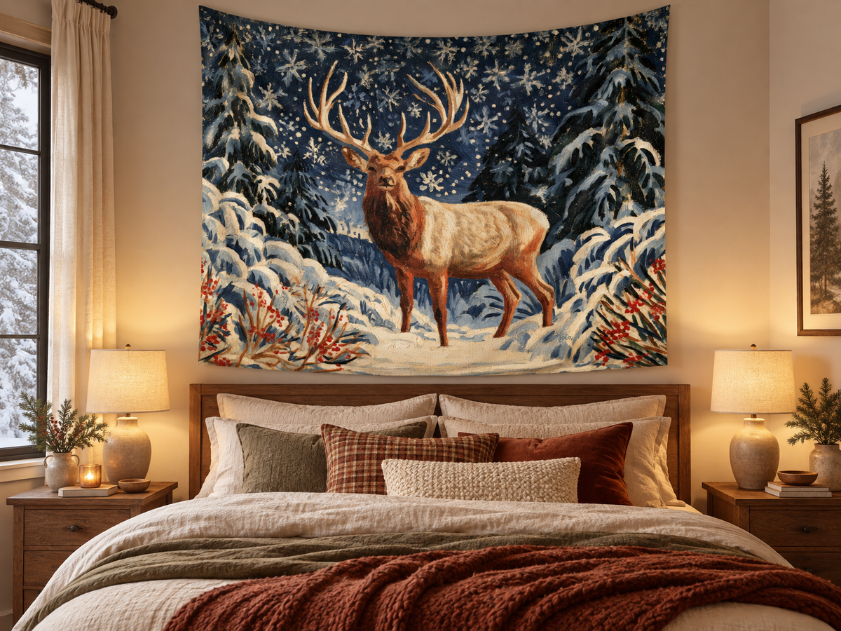 ELK WITH SNOWFLAKES - Wall Tapestry