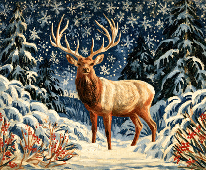 ELK WITH SNOWFLAKES - Wall Tapestry