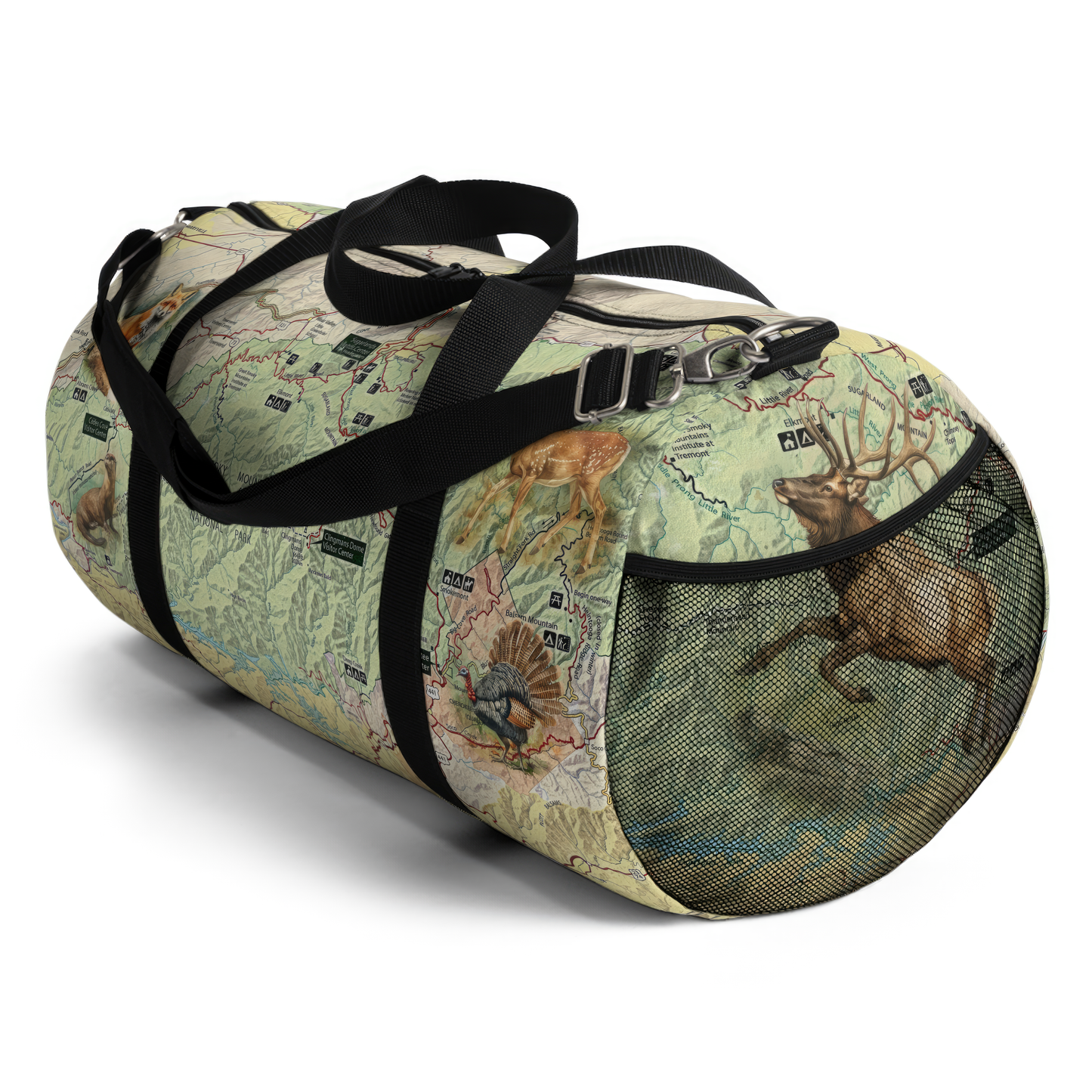 GREAT SMOKY MOUNTAINS NATIONAL PARK Duffle Bag - Vintage Map with Wildlife