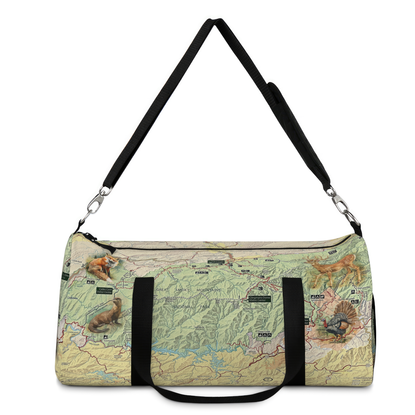 GREAT SMOKY MOUNTAINS NATIONAL PARK Duffle Bag - Vintage Map with Wildlife