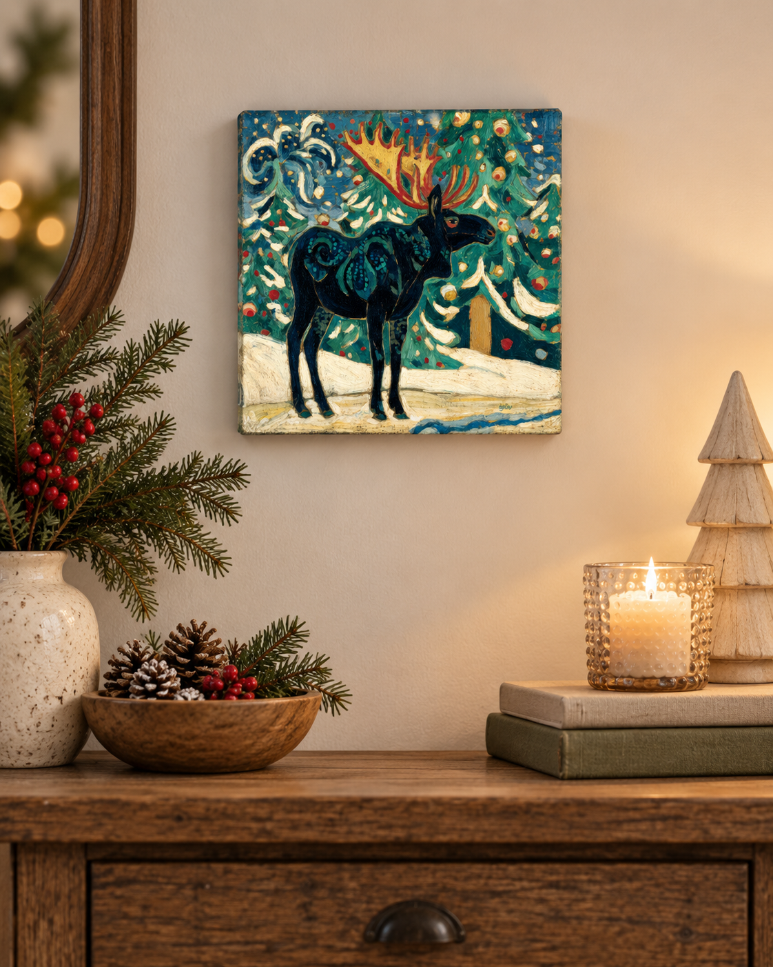 SNOWY NIGHT MOOSE